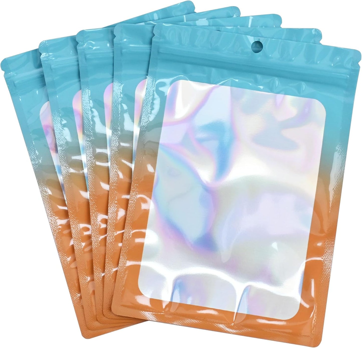 Resealable Mylar Pouch Bag Great for Office Home Party Favor Food Storage (100PCS, Blue and Orange Color, 5.5 x 8 inch)