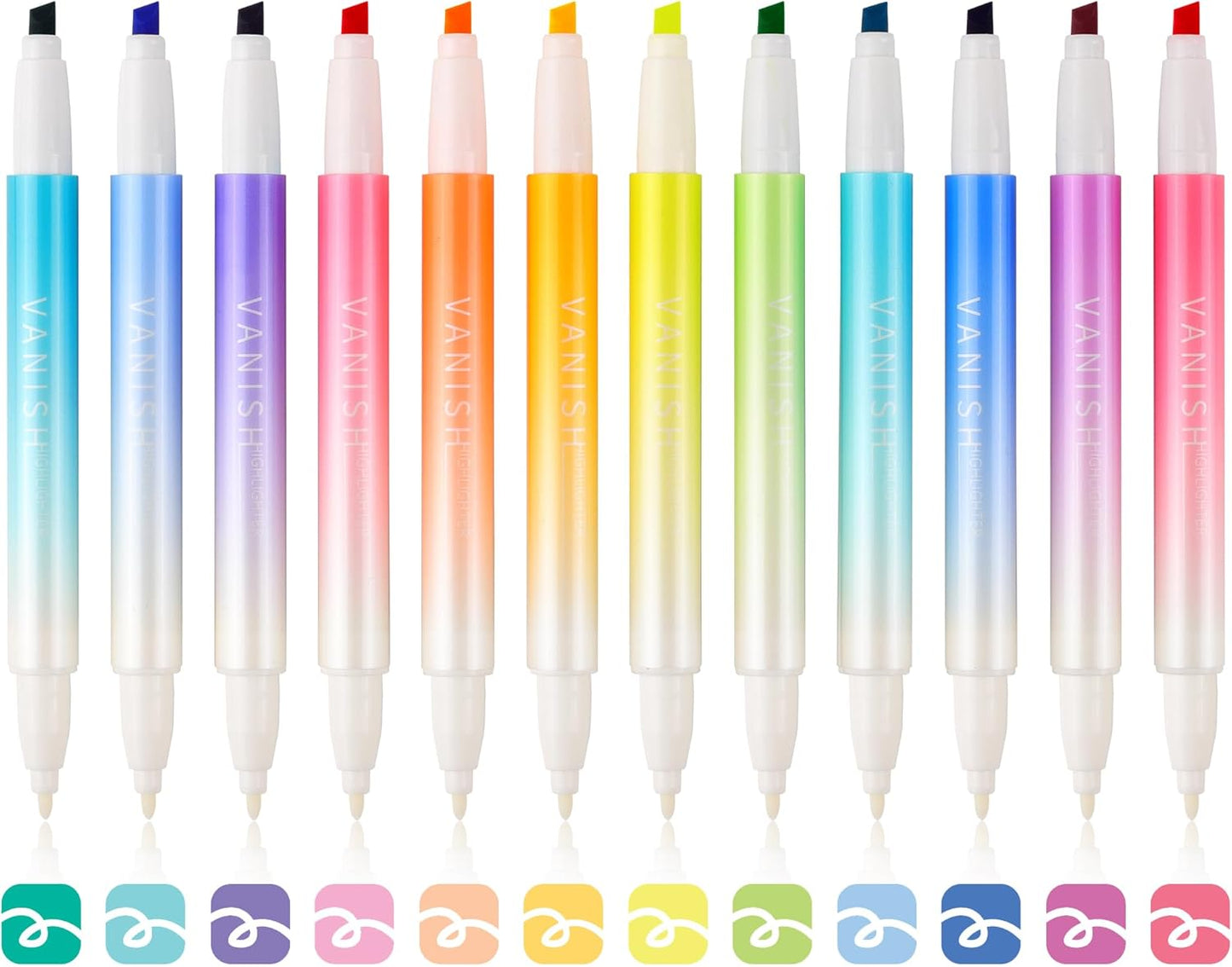 Erasable Highlighters Assorted Colors 12 Pack, Dual Tip Erasable Markers Pens, Chisel Tip Smooth Writing Journaling Highlighters School Office Supplies