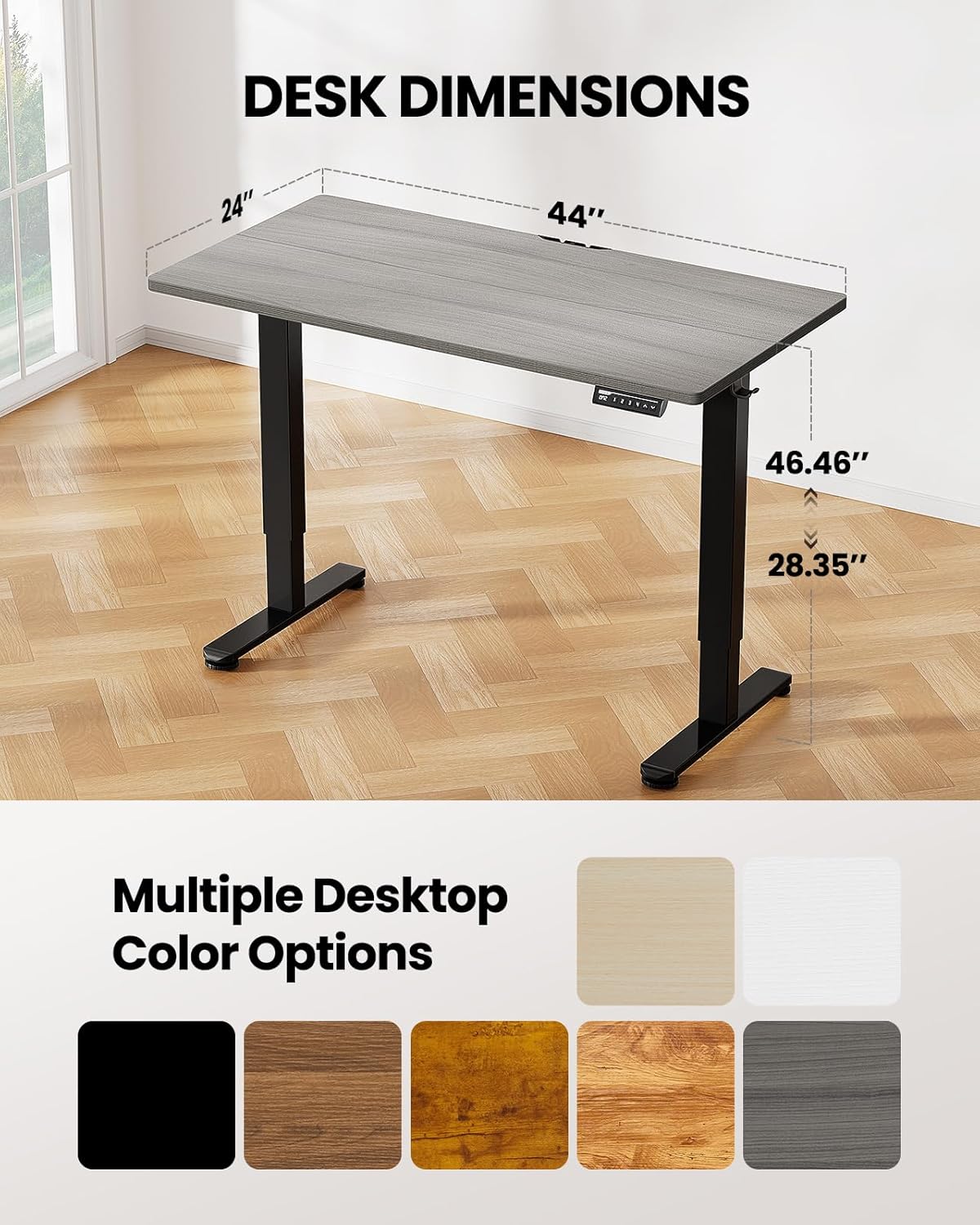 ErGear Electric Standing Desk, 44 x 24 Inches Height Adjustable Stand up Desk, Sit Stand Home Office Desk, with Two-Piece Desktop (Grey)