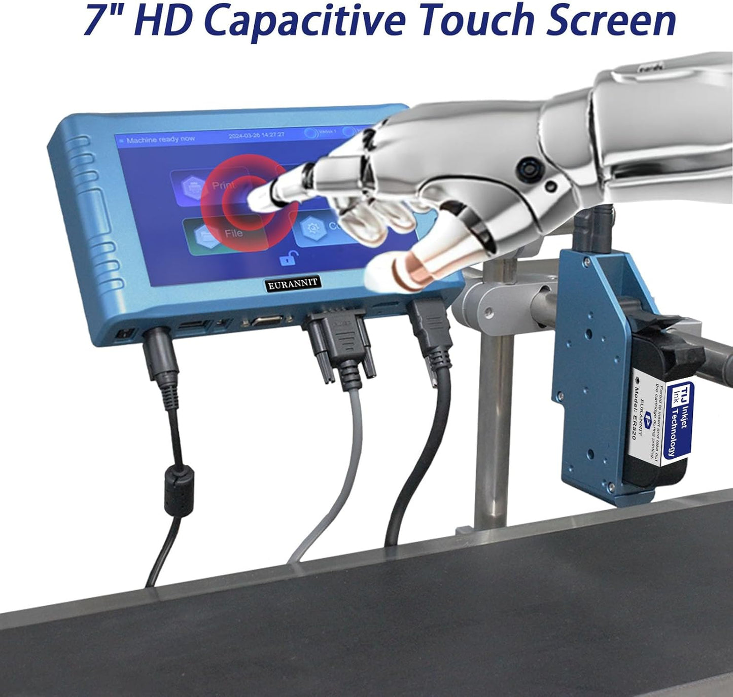 Automatic Inkjet Coding Machine for Production Line, 260E TIJ Inkjet Printer with 7” Touchable Screen for Date/Batch/QRCode/Barcode/Logo etc (1 Nozzle / 1 in)
