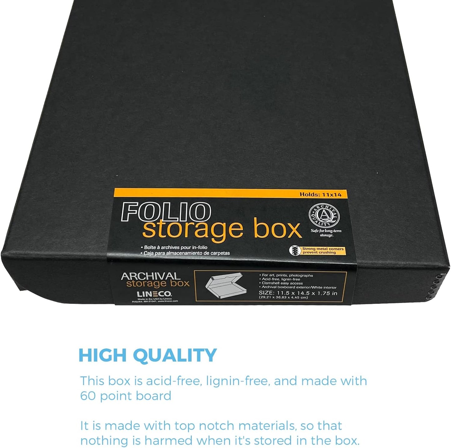 Lineco 11x14 Black Clamshell Archival Folio Storage Box. Acid-Free with Metal Edge, Preserve Photos or Documents, Crafts, DIY. (Pack of 2)