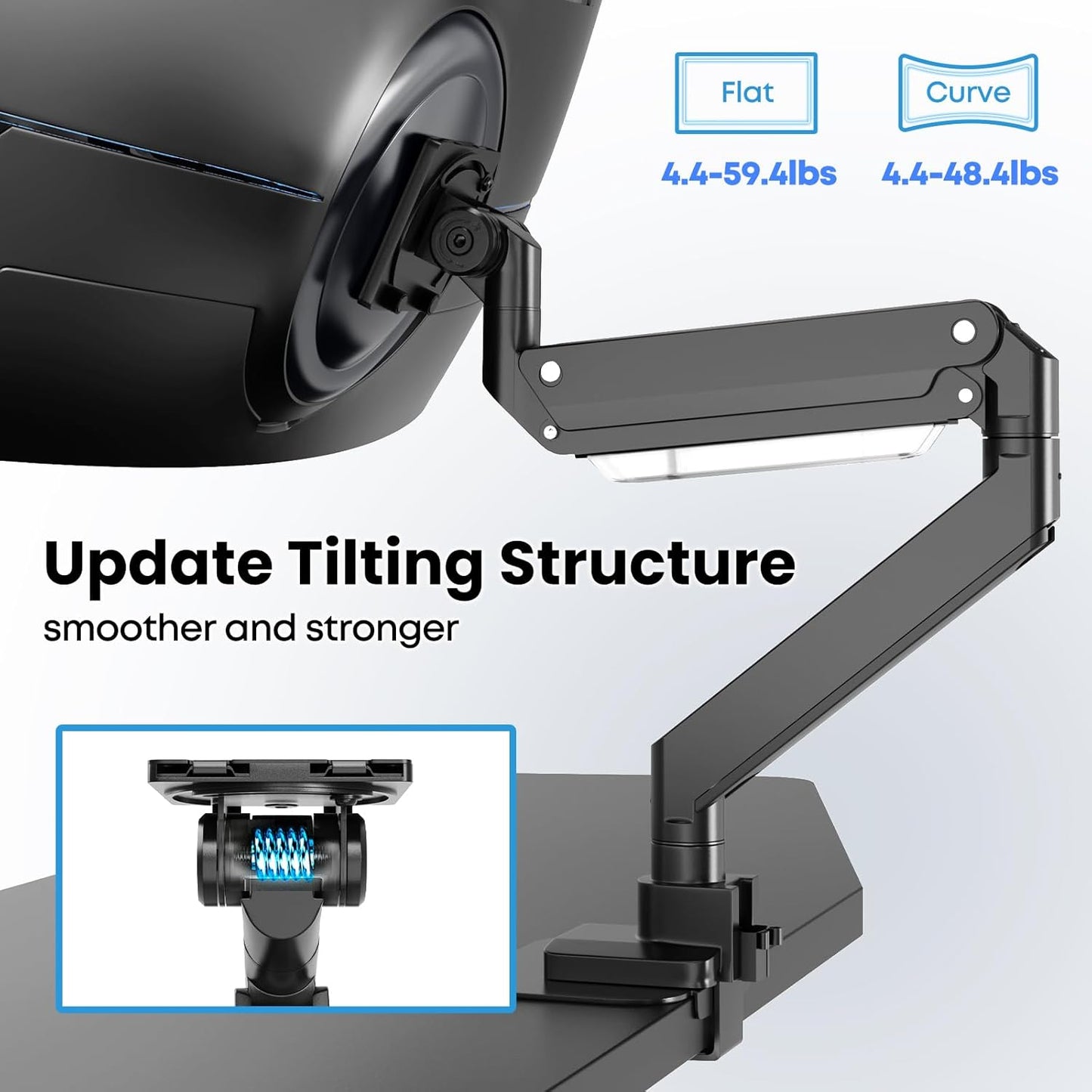 PUTORSEN 17-57 Inch Ultrawide Monitor Arm and TV Desk Mount,up to 59.4 lbs, Premium Aluminum Single Monitor Arm Desk Mount with Gas Spring, Steel Reinforcement Plate, VESA 75x75 to 200x200