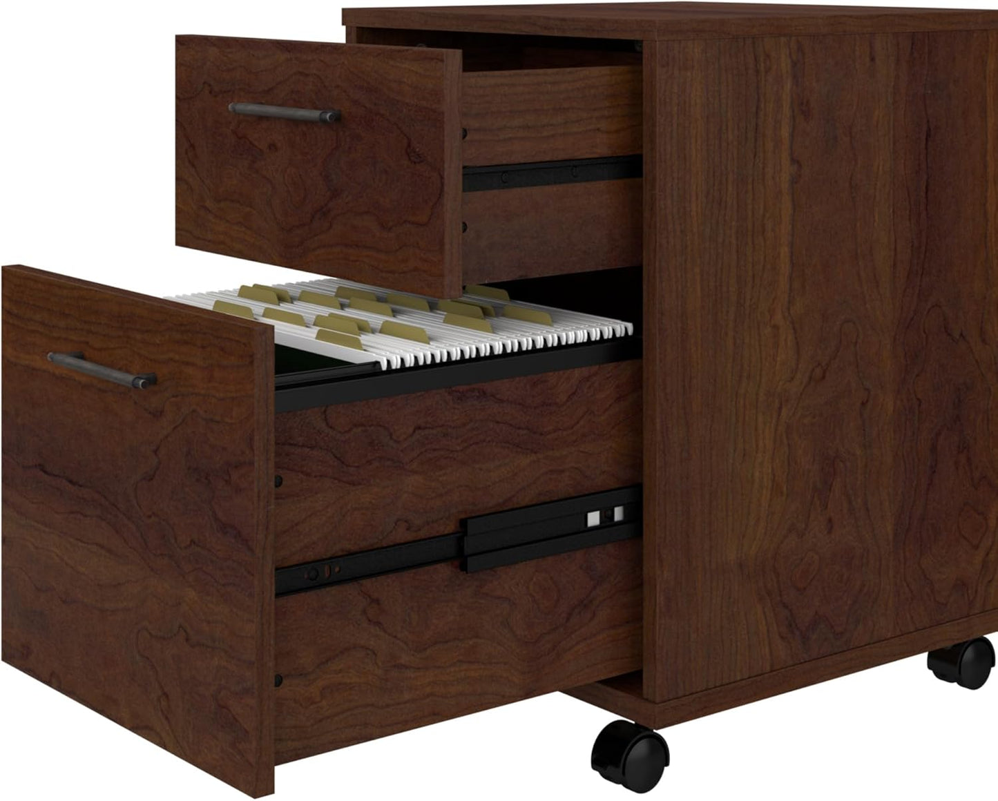 Bush Furniture Key West Rolling Cart for Home Office, 2 Drawer File Cabinet on Wheels, 15.51"W x 15.75"D x 22.28"H, Bing Cherry