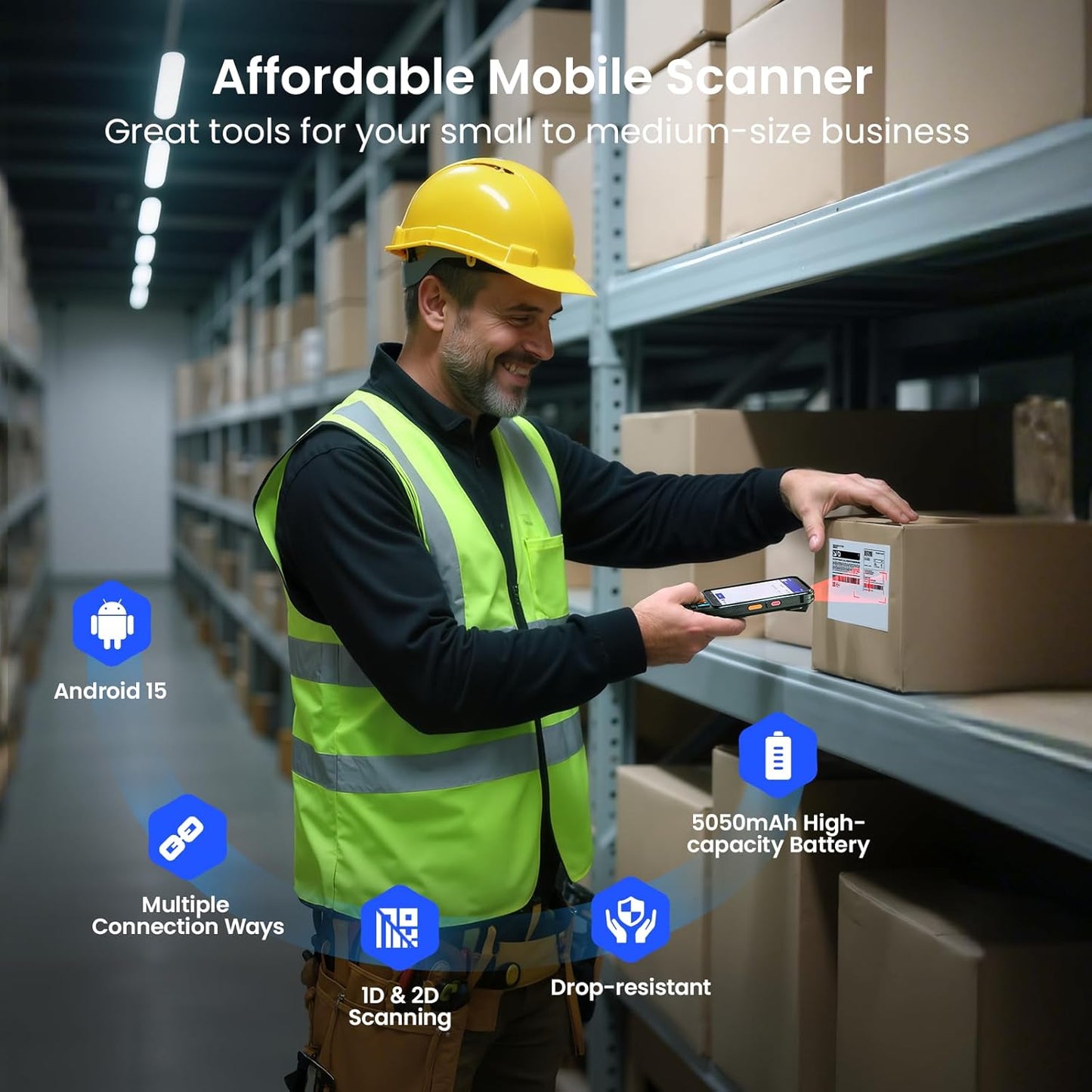 Eyoyo Wireless Android Barcode Scanner: Upgraded Android 15 Handheld Mobile Computer PDA with WiFi Bluetooth Cellular Connection, 4" Touch Screen & Keypad, GPS 1D/2D/QR Warehouse Inventory Scanner