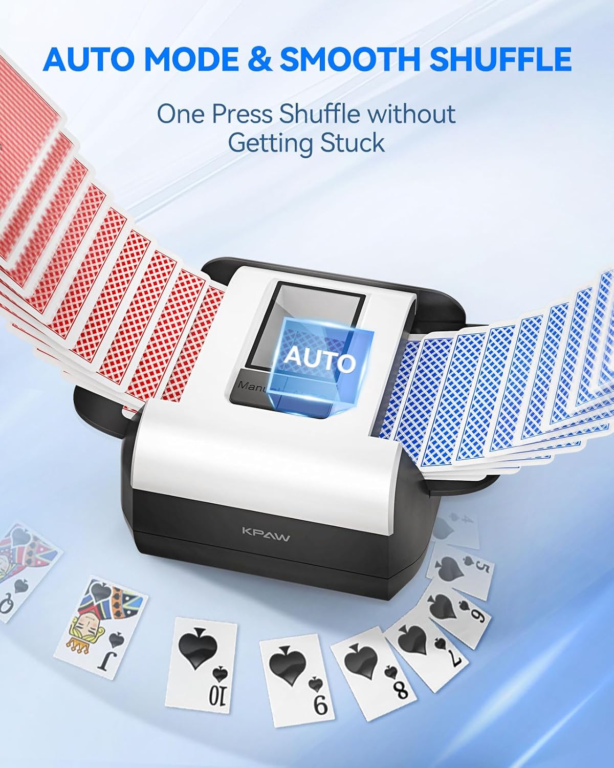 Automatic Card Shuffler Machine - 1-2 Decks Low Noise Shuffler, Rechargeable & Portable, One Press Shuffling, Automatic Card Shuffler for Texas Hold'em, Skip-Bo, Poker, UNO, Phase 10
