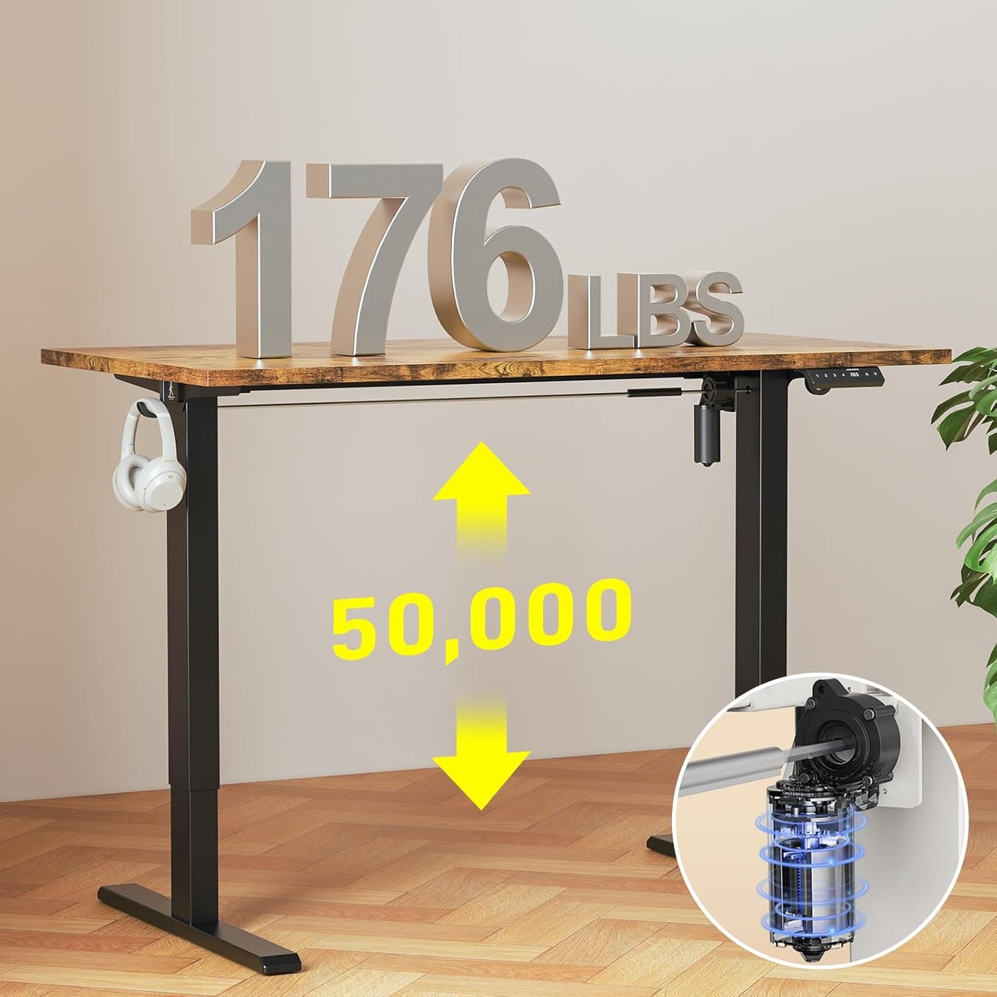 48x24 Inches Whole Piece Electric Standing Desk, Seamless One Piece Height Adjustable Sit to Stand up Desk for Home Office, Ergonomic Computer Workstation, Rustic Brown