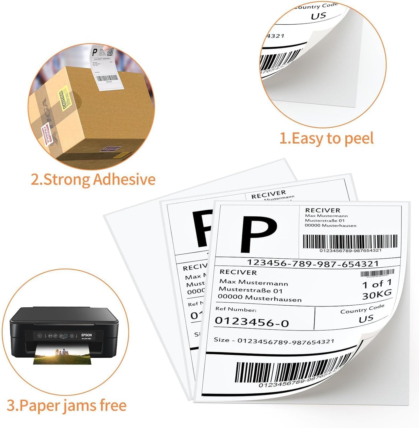 8.5" x 11" Sticker Paper for Inkjet Printers - 300 Sheets Full Sheet Shipping Labels Printable Full Page Labels 8.5×11 White Sticker Paper for Laser Printing - Matte