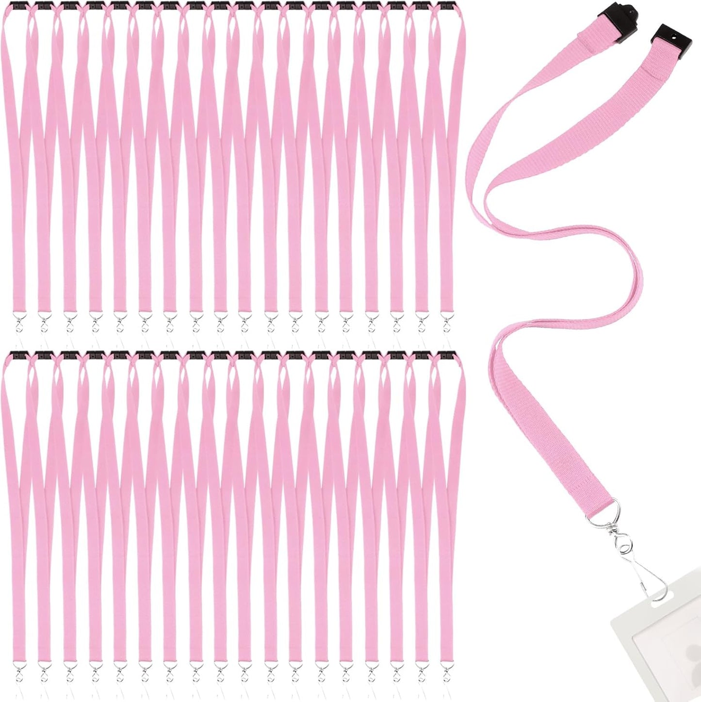 Patelai 60 Pcs Breakaway Lanyards with J Hook Bulk Flat for ID Badges Neck Badge Lanyards Card Nametag Holder Neck Straps (Pink)
