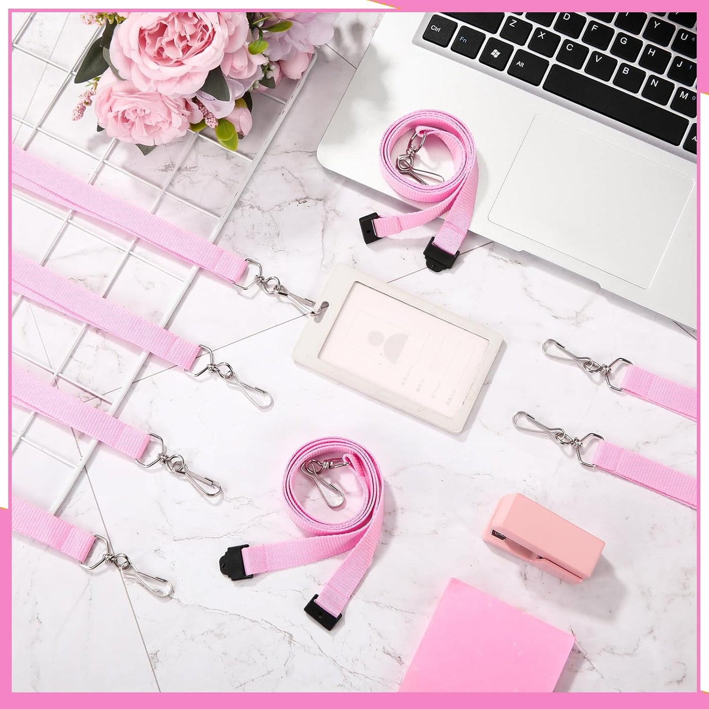 Patelai 120 Pcs Breakaway Lanyards with J Hook Bulk Flat for ID Badges Neck Badge Lanyards Card Nametag Holder Neck Straps (Pink)