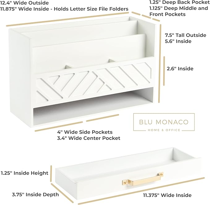 BLU MONACO | White Wooden Desk Organizer & Mail Organizer - Image 2