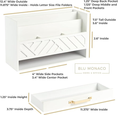 BLU MONACO | White Wooden Desk Organizer & Mail Organizer - Image 2