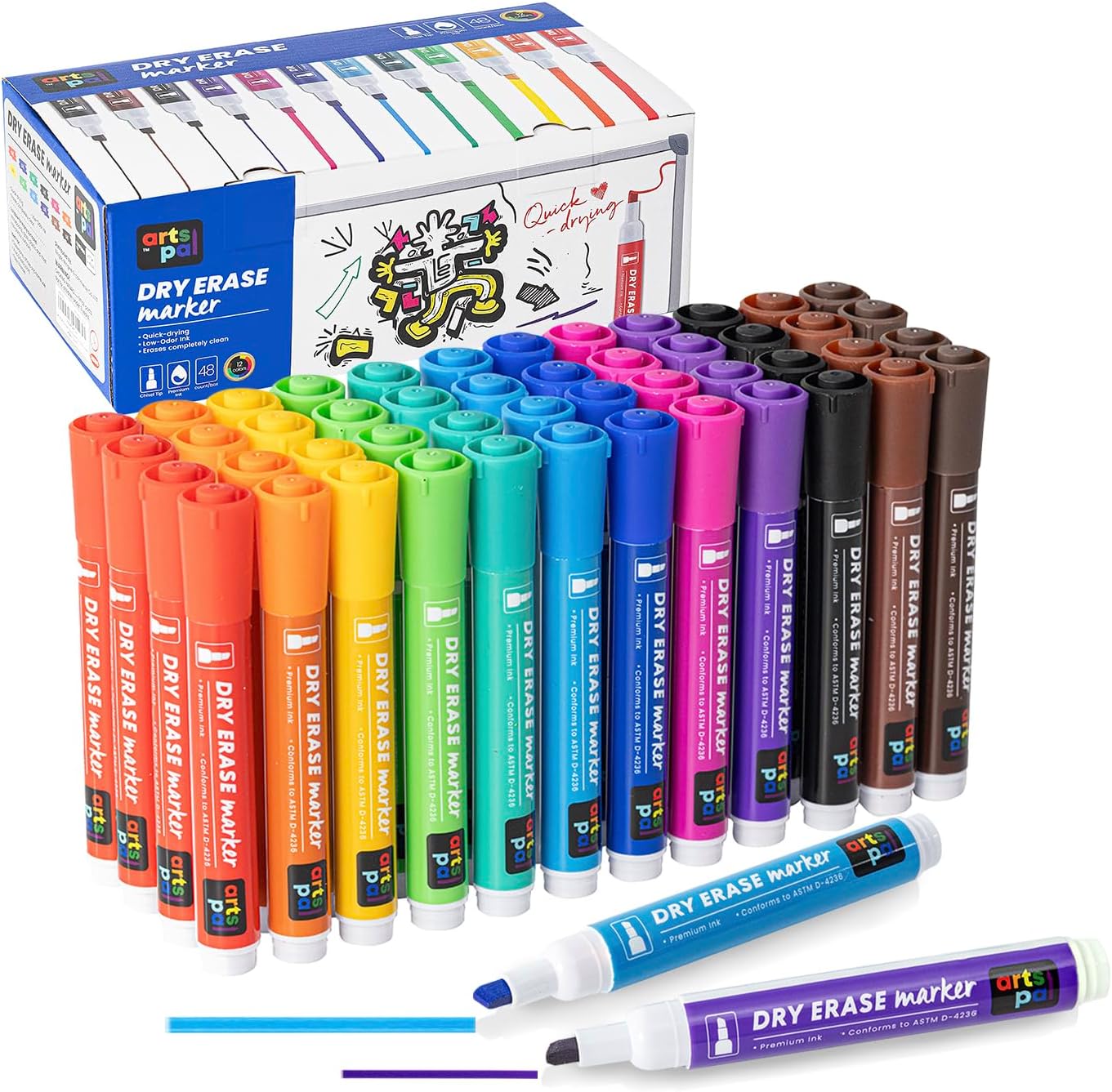 Dry Erase Markers, 48 Count 12 Vibrant Colors, Chisel Tip, Low Odor, Easy Erase Whiteboard Markers for Classroom, Office, Home, Teachers, Kids, Creative Projects, Back to School Supplies