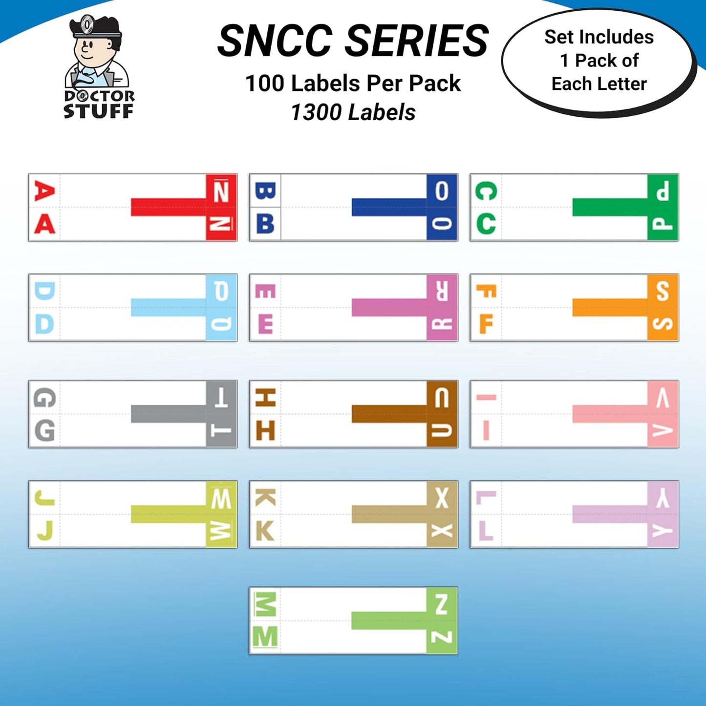 Alphabet Labels for File Folders, A to Z Complete Set, NO File Box and Indexes, Doctor Stuff, 100 Stickers of Each Letter, 1300 Labels, Compatible with Smead SNCC Series, Medical Chart Labels