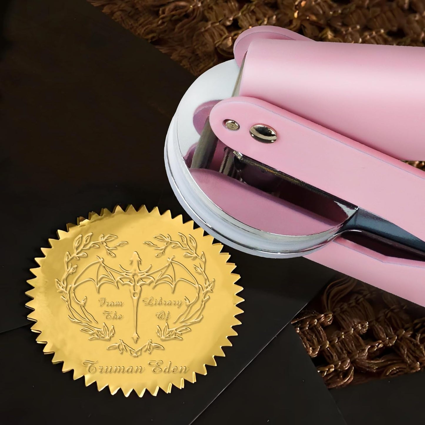 Book Embosser Custom Embosser Stamp with Your Name or Design Personalized Library Embosser Stamp Customized Books Business Cards Paper Documents Notebooks etc. (Dragon Theme - 02)