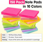 150 Pads Sticky Notes 3x3, Self-Stick Pads Bulk Bright Colors, School Supplies - Image 5