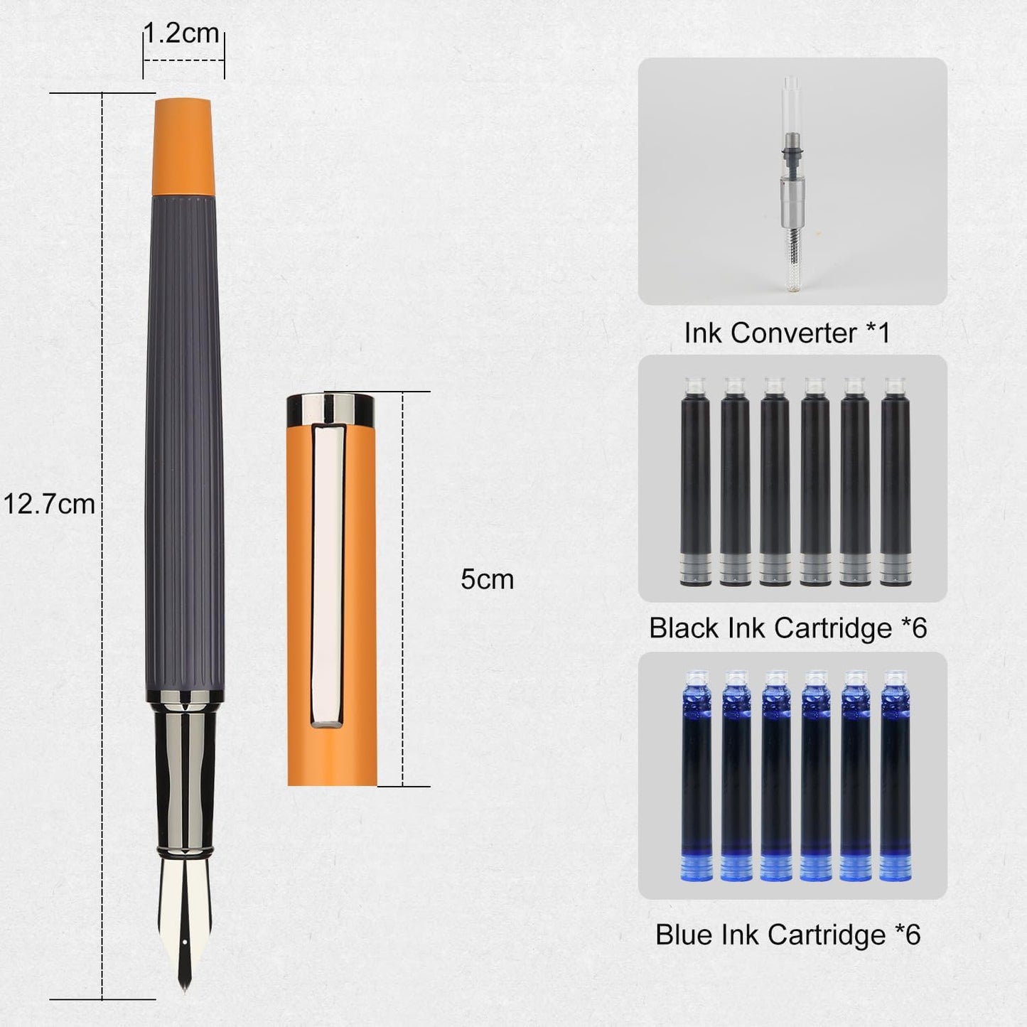 GC QUILL Fountain Pen Set – Fine Nib with 12 Ink Cartridges and Ink Refill Converter, Pen Gift Set for Writing Journaling Calligraphy– MU-12