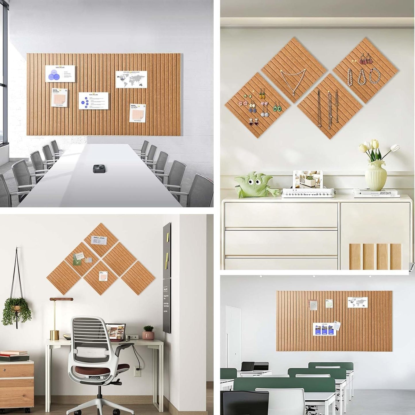 Large Cork Board for Office, 8 Pack Felt Wall Tiles with Slat Wall Paneling and Safe Removable Adhesive Tabs, Felt Bulletin Board Pin Board Cork Boards for Walls - Copper