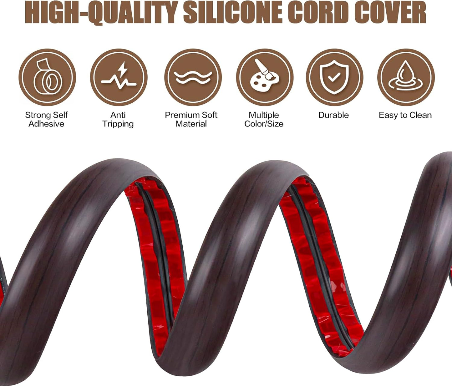 Floor Cord Cover Self Adhesive Cord Hider,10FT Cable Management, Extension Strip Protector for Wires, Prevent Cable Trips for Offices, Gyms, Exhibitions Cavity:0.51"(W) x 0.3"(H) Black Wood