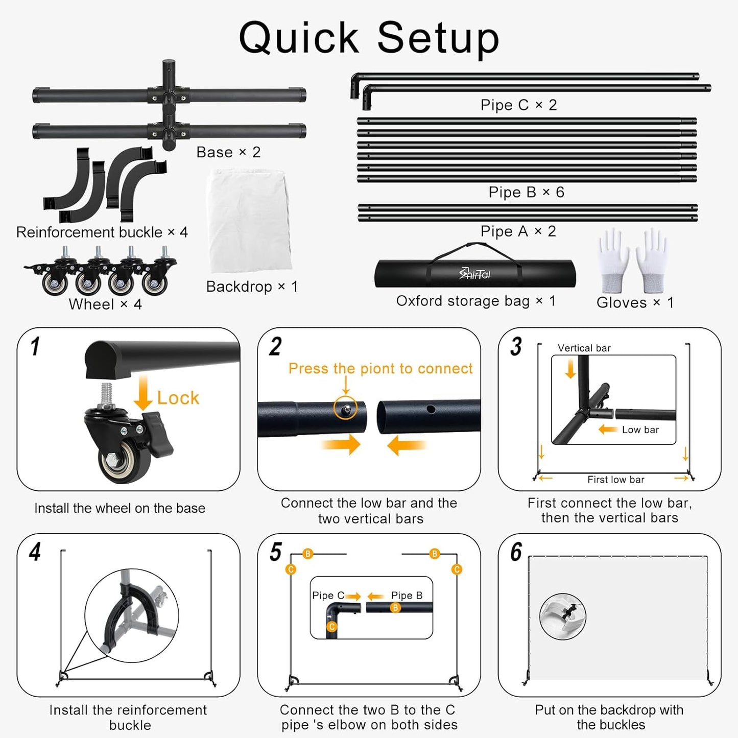 7x10ft White Photo Backdrop with Stand,Movable Photography Backdrop Stand Kit with Wheels and White Screen Backdrop Background for Photo Shooting,Video Recording，Events, Party