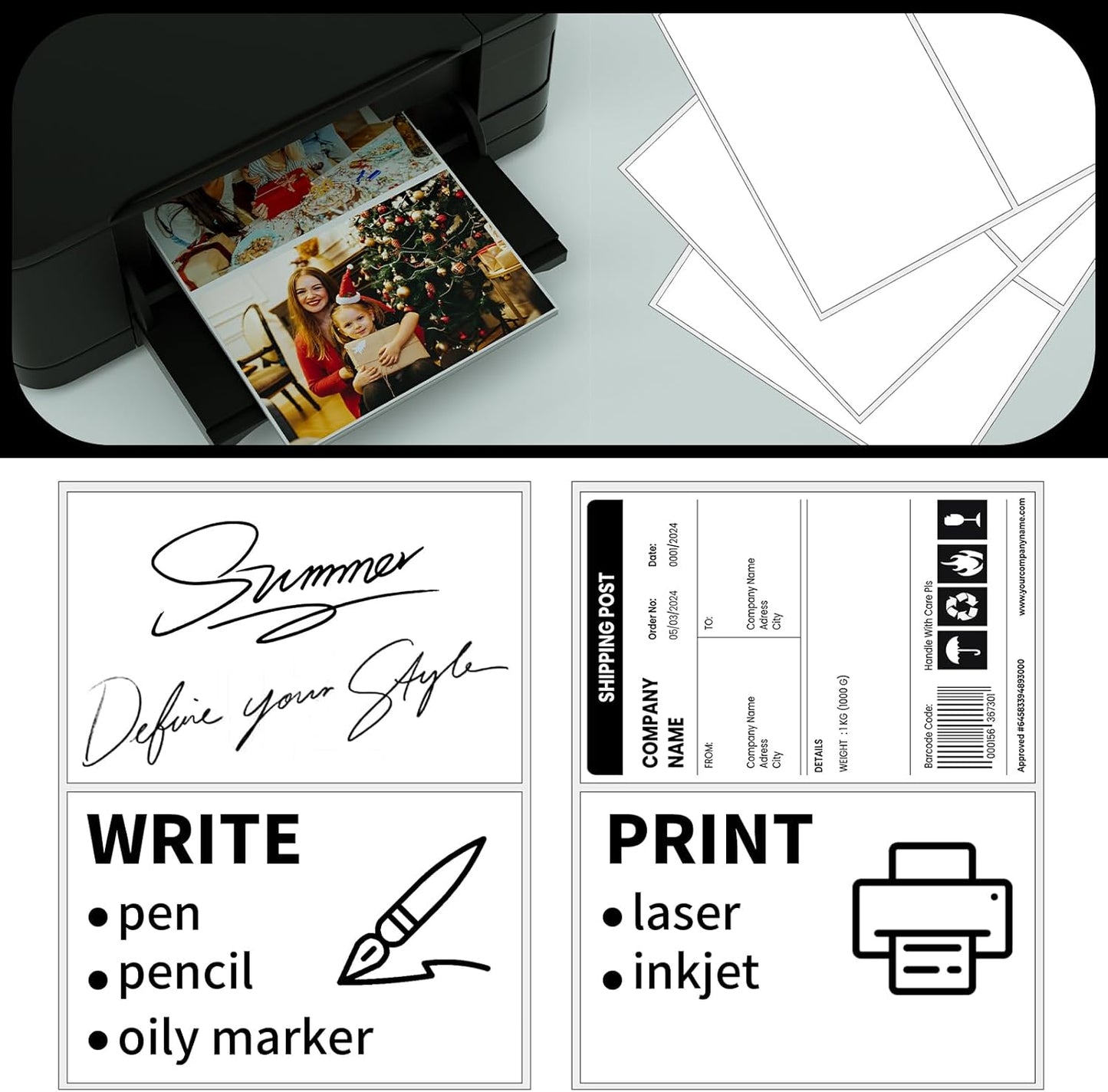 Half Sheet Shipping Labels,Self Adhesive Mailing Labels for Laser & Inkjet Printers,White 8.5x5.5 Half Page Label,500 Sheets