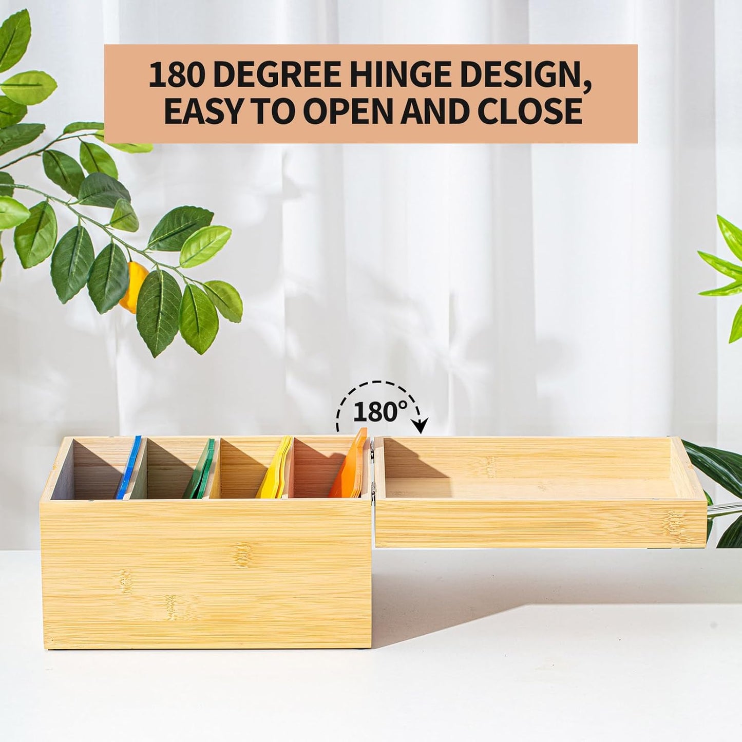 Henoyso 5 x 8 Inches Index Card Holder Set, Bamboo Recipe Box Organizer Index Cards Organizer, 50 Pcs Dividers 2 Sheets Alphabet Number Stickers File Note Holders for Office Business Home Kitchen