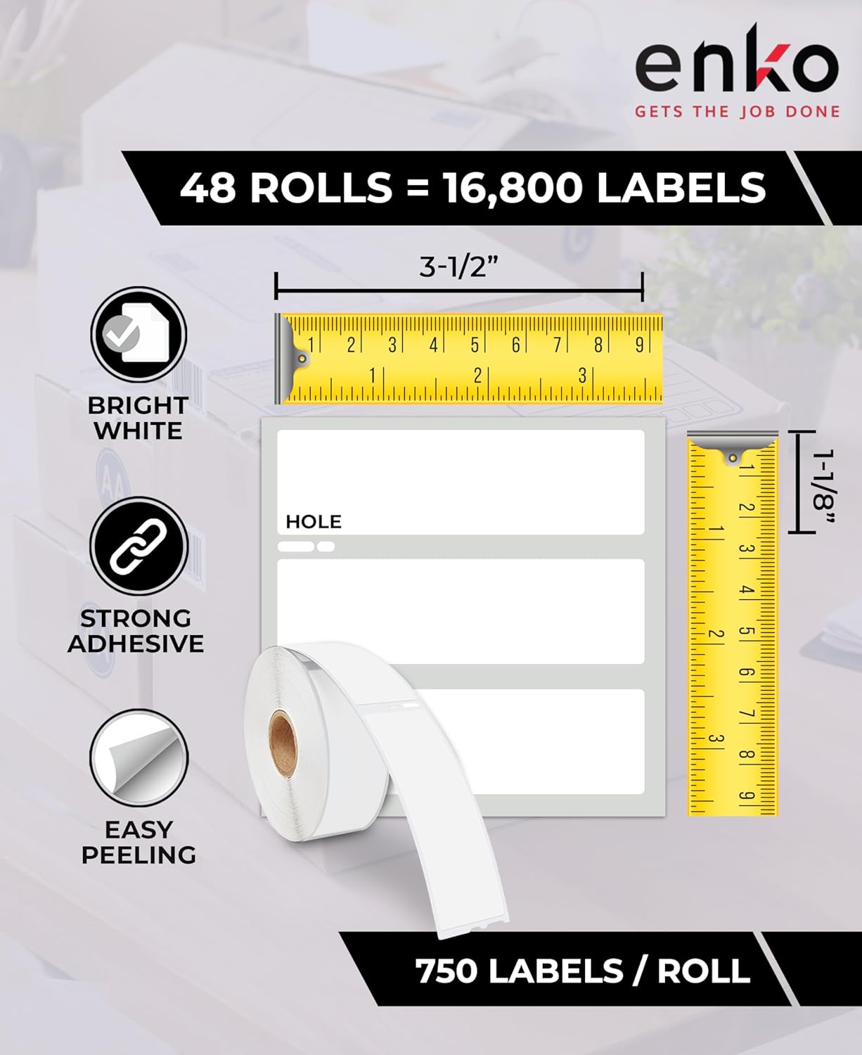 enKo Compatible for Dymo 30252 Labels (1-1/8" x 3-1/2") - Label for Dymo Labelwriter 450 Turbo Printer and 4XL - Direct Thermal Address, Shipping and Barcode Label (48 Rolls | 16,800 Labels)