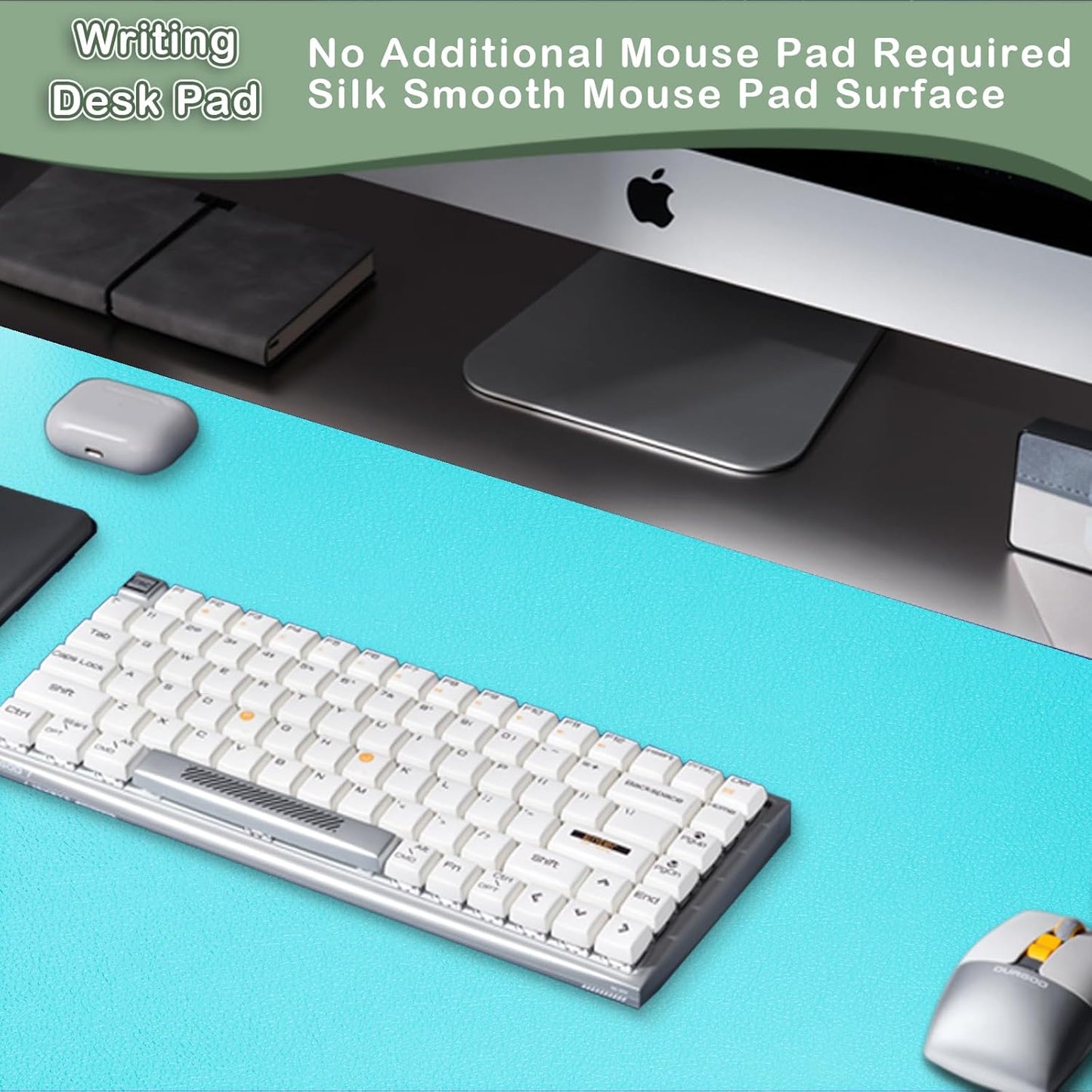 Boutilon Leather Desk Pad Protector,Non-Slip Mouse Pad,Laptop Desk Pad,Office Mouse Mat,Waterproof Leather Desk Blotter,Desk Writing Pad for Office and Home (S-Bright Blue,24"x 14")