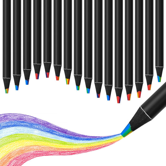 7 Color in 1 Rainbow Colored Pencils, Black Wooden Pencils, Multicolored Art Supplies for Coloring Drawing Sketching, Pre-sharpened 16Pcs