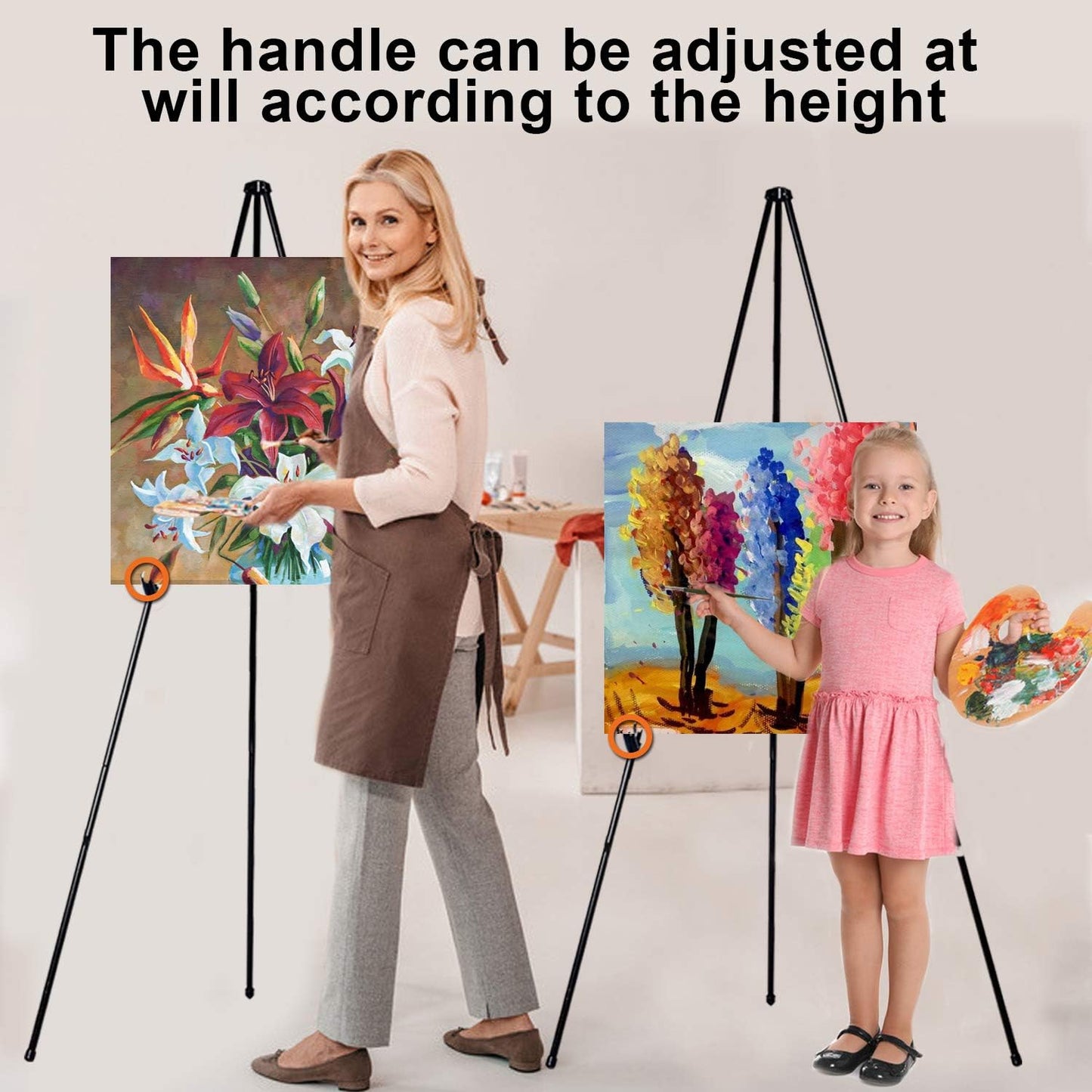 63" Folding Easel Stand for Display,Adjustable Floor Poster Easel for Arts,Pictures,Paintings,Telescoping Black Metal Easel Fit for Signs at Exhibition,Lobby,Holds 5lbs,3Pack
