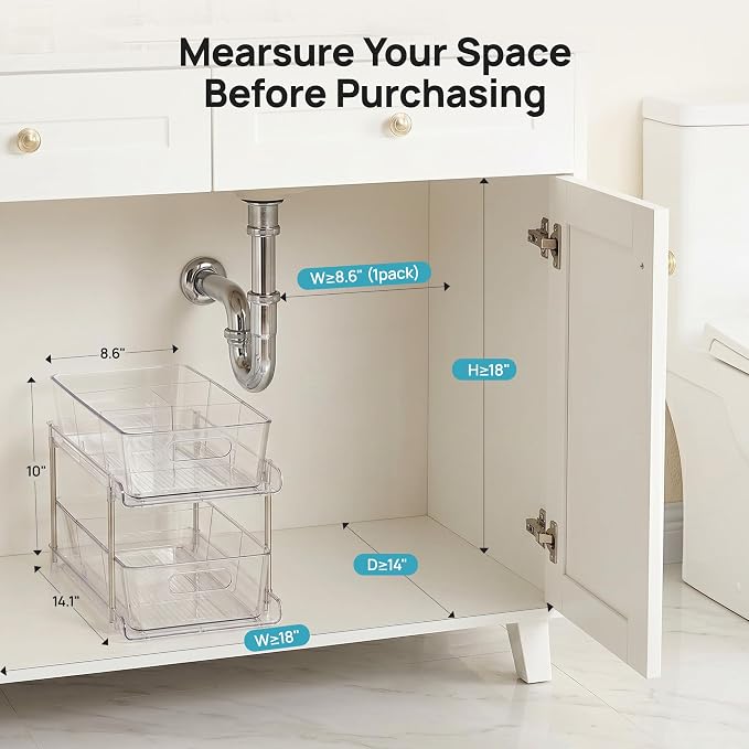 Vtopmart 2 Pack Larger Plastic Bathroom Under Sink Pull-Out Organizer - Image 6