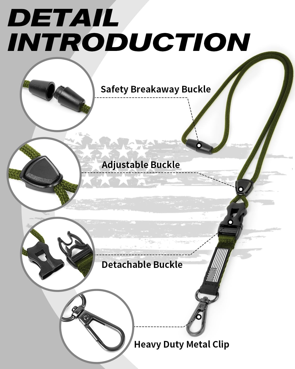 LIUGX Badge Holder with Heavy Duty Breakaway Lanyard, Carbon Fiber-Texture, Durable ID Card Holder (Holds 6 Cards) with Quick Release Detachable Buckle, Metal Clip, American Flag