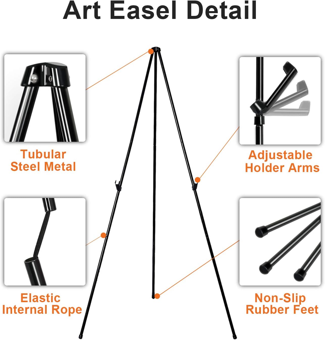 63" Folding Easel Stand for Display,Adjustable Floor Poster Easel for Arts,Pictures,Paintings,Telescoping Black Metal Easel Fit for Signs at Exhibition,Lobby,Holds 5lbs,3Pack