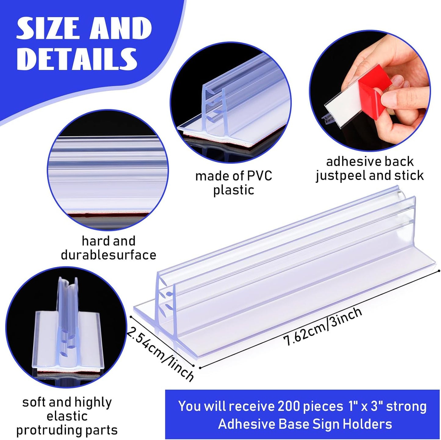 Fulmoon 200 Pcs Sign Holder, Adhesive Base Sign Holders Multiple Uses for Counters, Warehouses, Base Holders with Strong Adhesive (1*3in)