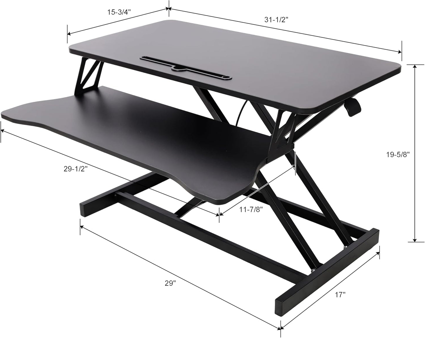 32 Inch Height Adjustable Stand Up Laptop Desk Converter, Heavy Duty Standing Computer Workstation Riser with Removable Keyboard Tray for Home Office Workshop, Spacious Platform for Monitor, Black