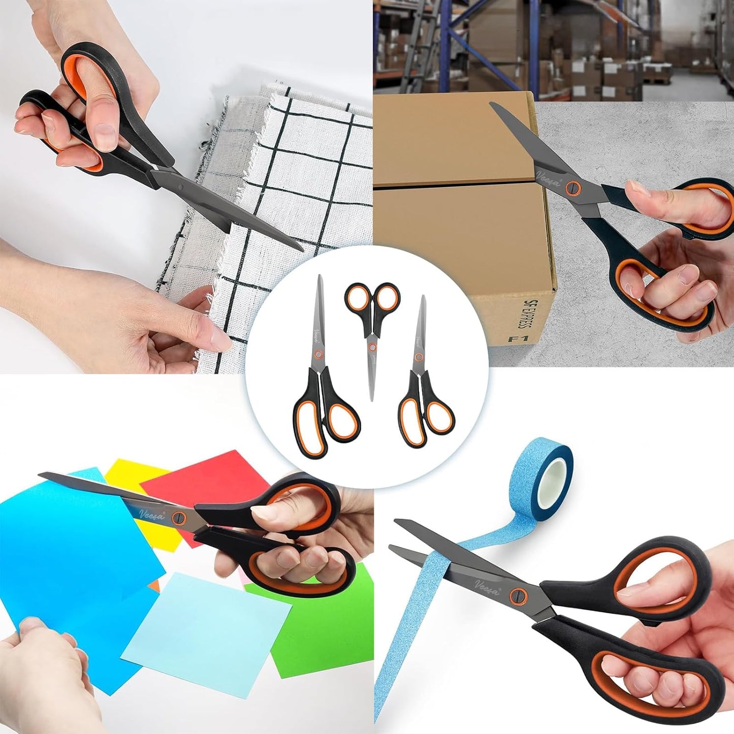 Scissors, 3-Pack Titanium Coated Non-Stick Scissors (8.5’’, 7.5’’, 5.5’’), Comfort Grip, All-Purpose Cutting Tools for Craft, Sewing, Home & School