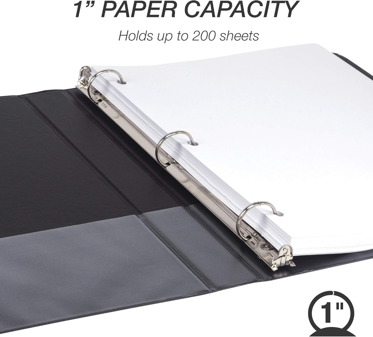 Samsill Durable 1 Inch Binder, Made in the USA, Round Ring Customizable Clear View Binder, Black, 8 Pack (S88430)