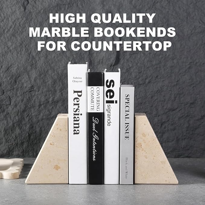 Karibiber Marble Bookends for Heavy Books, Decorative Book Ends for Shelves - Image 2