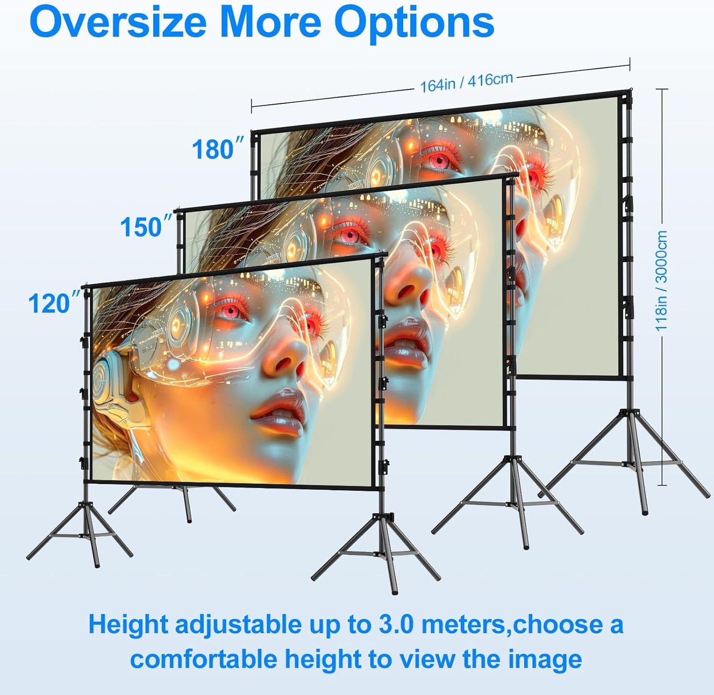 150 inch Outdoor Projector Screen with Stand,DUYIKJ Portable Heavy Duty Bracket Large Projector Screen 16:9 4K HD Rear Front Projection Movie Screen with Carry Bag for Home Theater