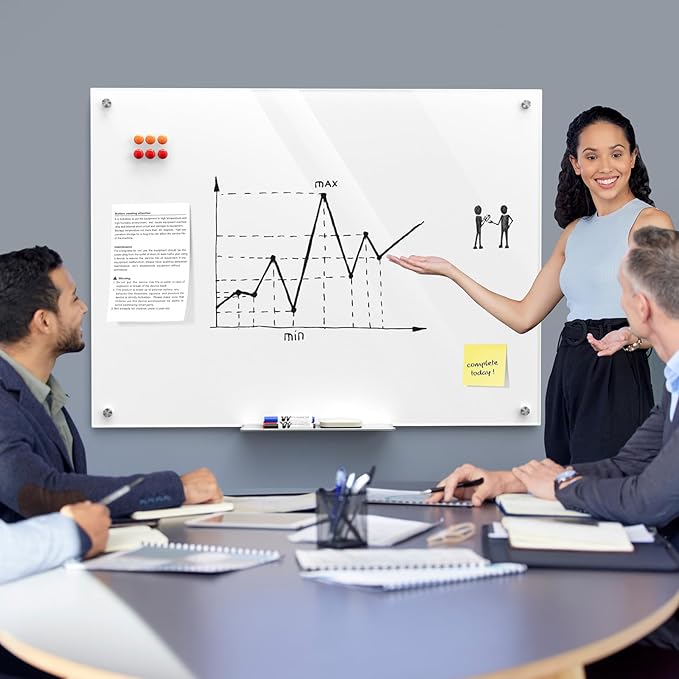 MaxGear Glass Whiteboard Wall Mounted, Frameless Magnetic Dry Erase Board - Image 2