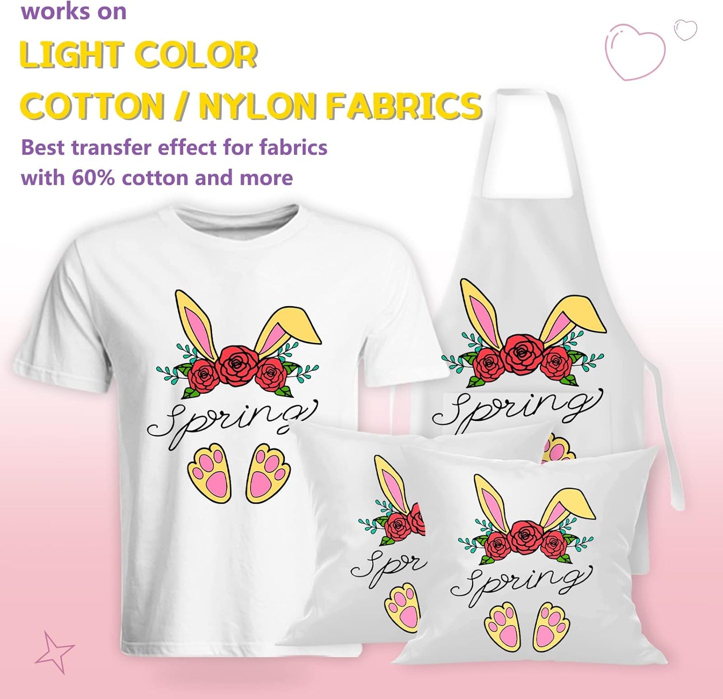 HTVRONT Heat Transfer Paper for Light T Shirts -50 Sheets 8.5x11" Iron on Transfer Paper for Inkjet Printer, Stretchable & Durable Printable Heat Transfer Vinyl, Easy to Use
