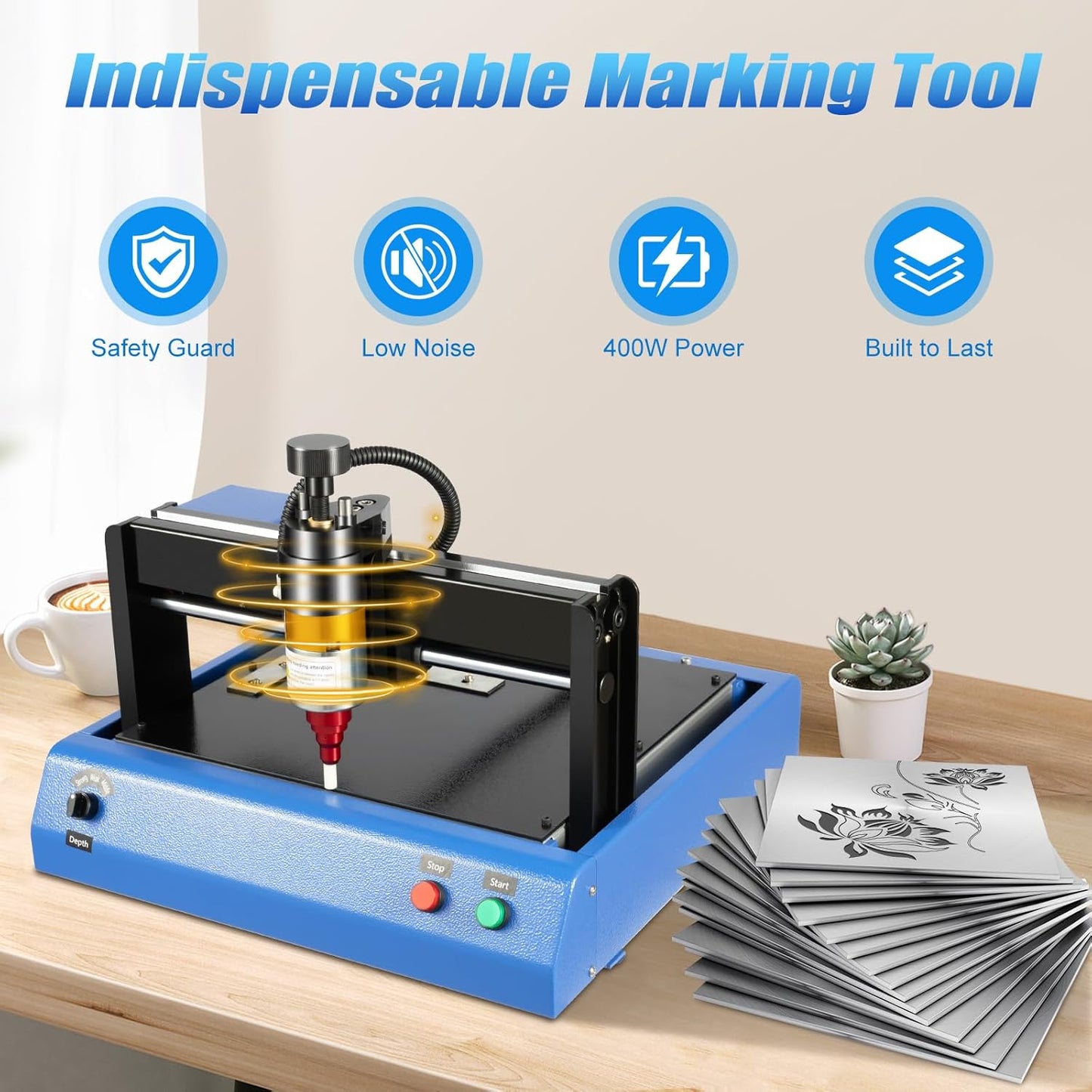 Wawuwao Electric Metal Marking Machine, 400W Metal Tag Nameplate Engraving Machine for Fixed Characters, Serial Numbers, Dates, Graphics Marking