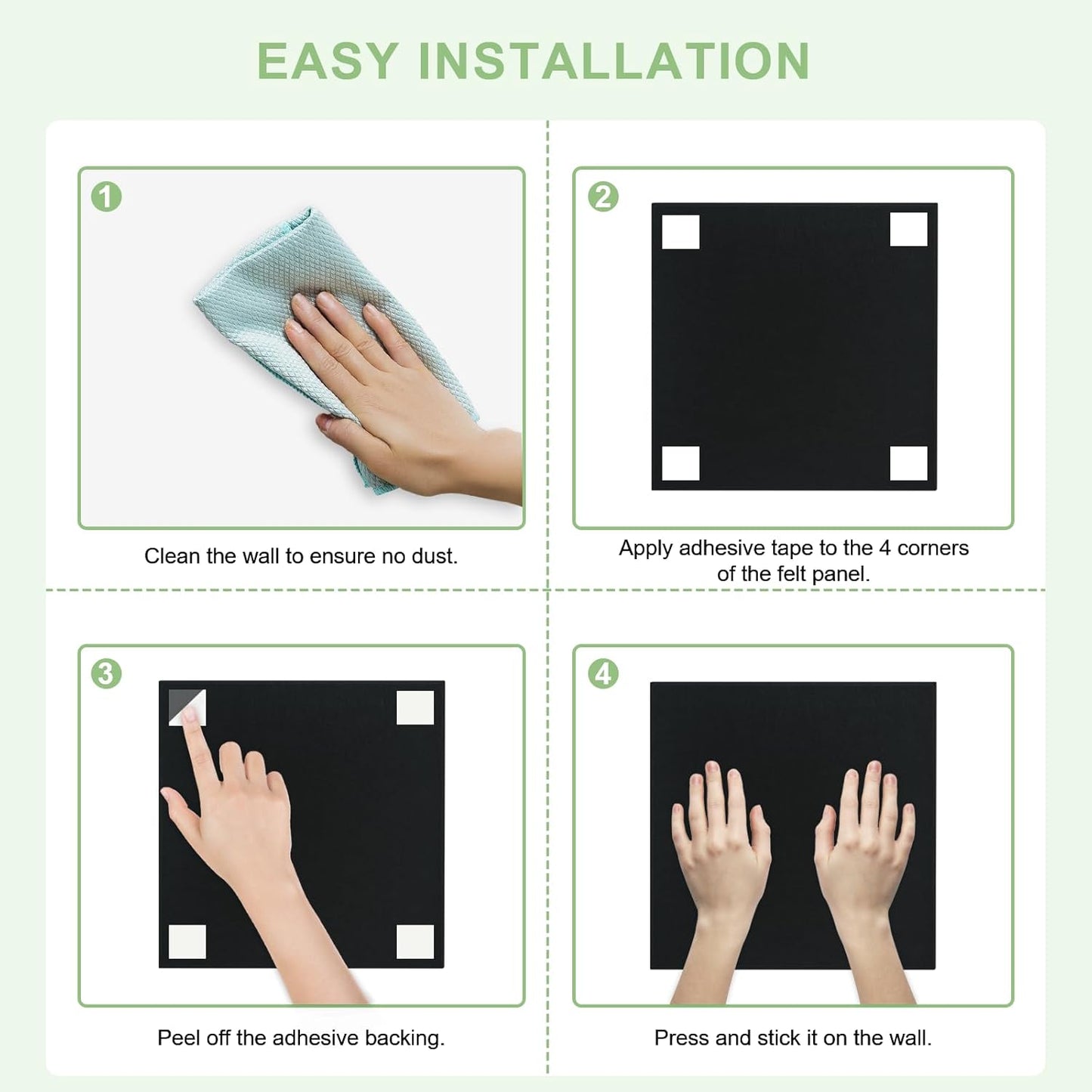 Large Cork Board for Wall 6 Pack, Bulletin Board 36" X 24", Felt Board Wall Tiles with 72 Damage-Free Removable Pads & Push Pins, Alternative Pin Board Cork Board for Office Home, Black