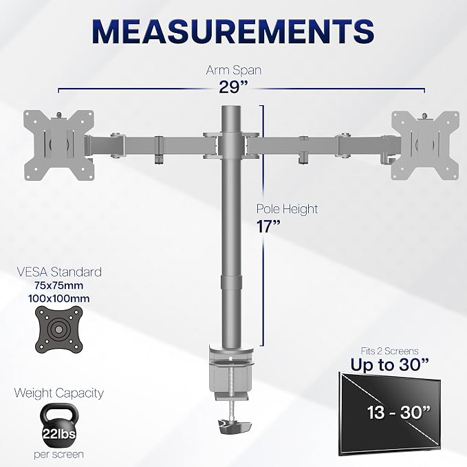 VIVO Dual Monitor Desk Mount, Heavy Duty Fully Adjustable Steel Stand, Holds 2 - Image 4