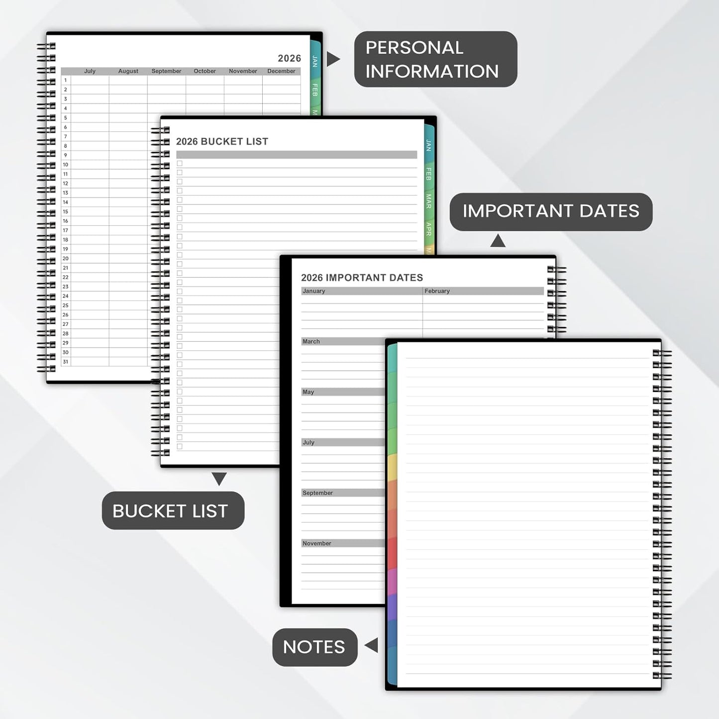2026 Monthly Planner - JAN. 2026 - DEC. 2026, 2026 Planner with Colorful Tabs, 8" x 10", Monthly Planner/Calendar 2026 with Contacts, Back Pocket, Thick Paper, Twin-Wire Binding - Waterproof Cover(Black)