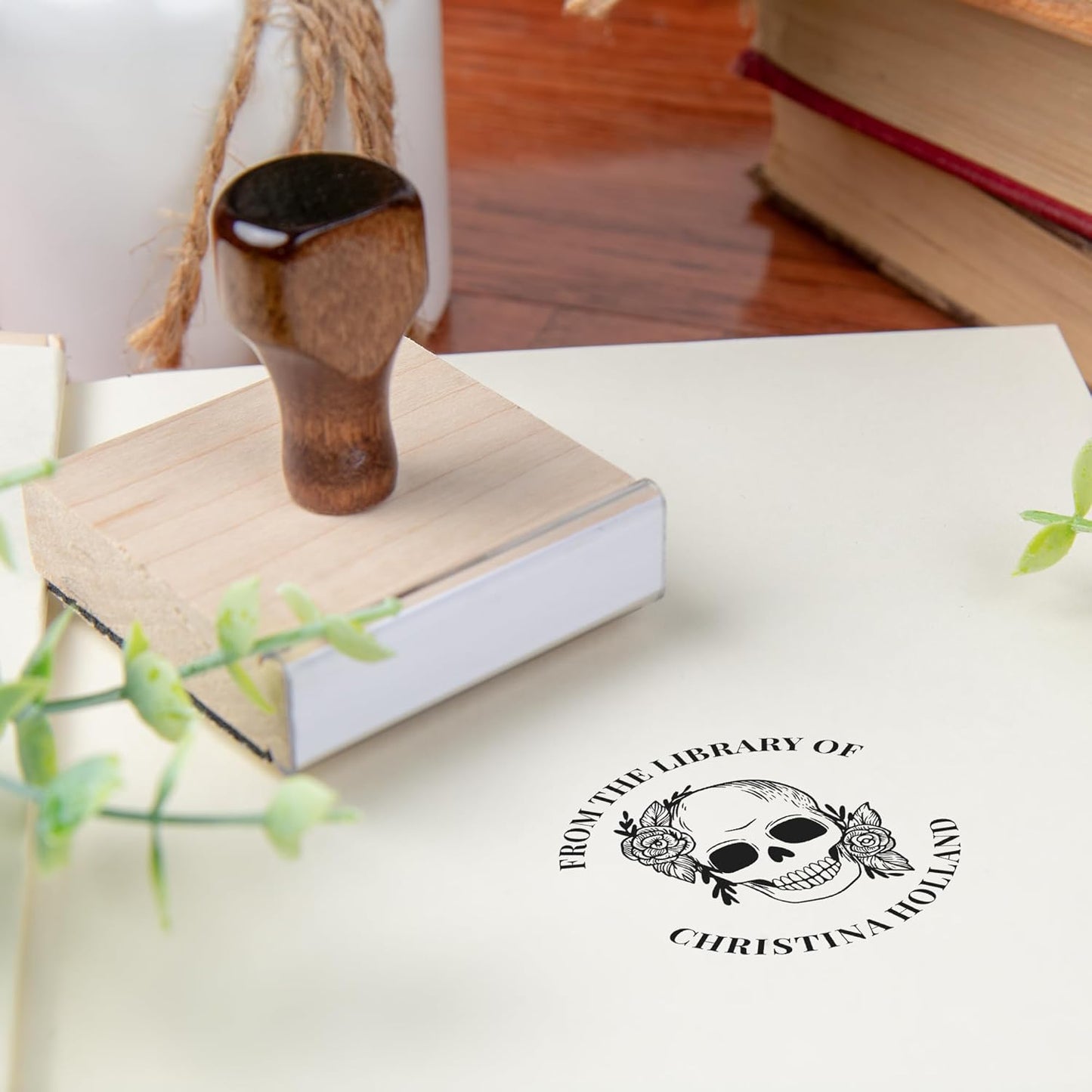 from The Library of Embossers & Stamps for Fantasy Book Readers | Custom Embosser | Custom Stamp | Ex Libris | Elevate Your Fantasy Collection of Stories and Novels (Design 16, Wood Hand Stamp)