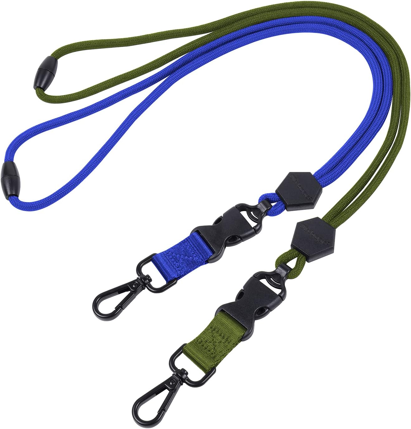 Wisdompro 2 Pack of 23 inch Durable Round Cord Heavy Duty Lanyard with Safety Breakaway Buckle, Detachable Buckle and Metal Hook for ID Card Badge Holder and Keys - Blue and Army Green