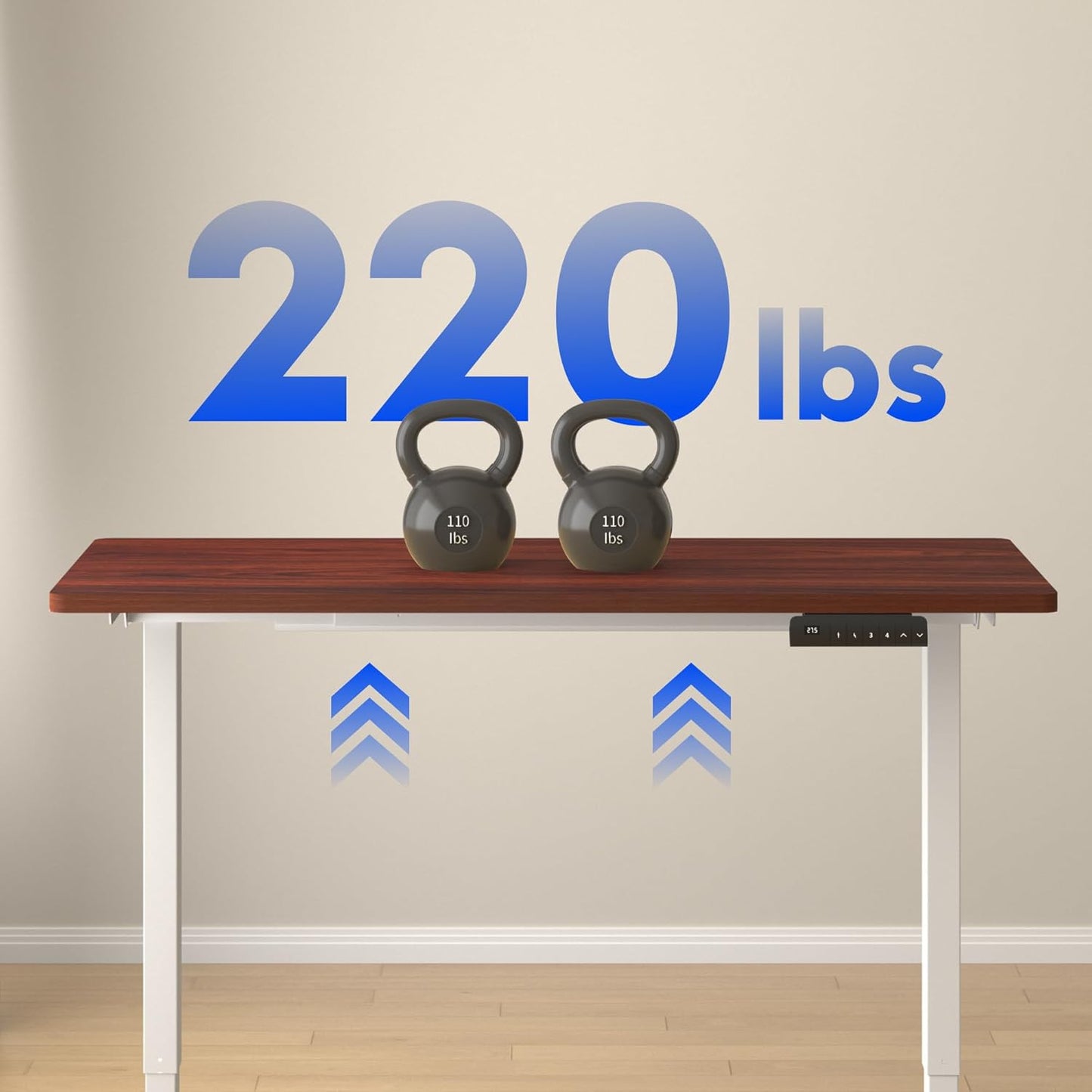 FLEXISPOT E3 Dual Motor Electric Standing Desk 48x24 Inch Whole-Piece Board Height Adjustable Electric Sit Stand Desk (White Frame + Mahogany Desktop, 2 Packages)