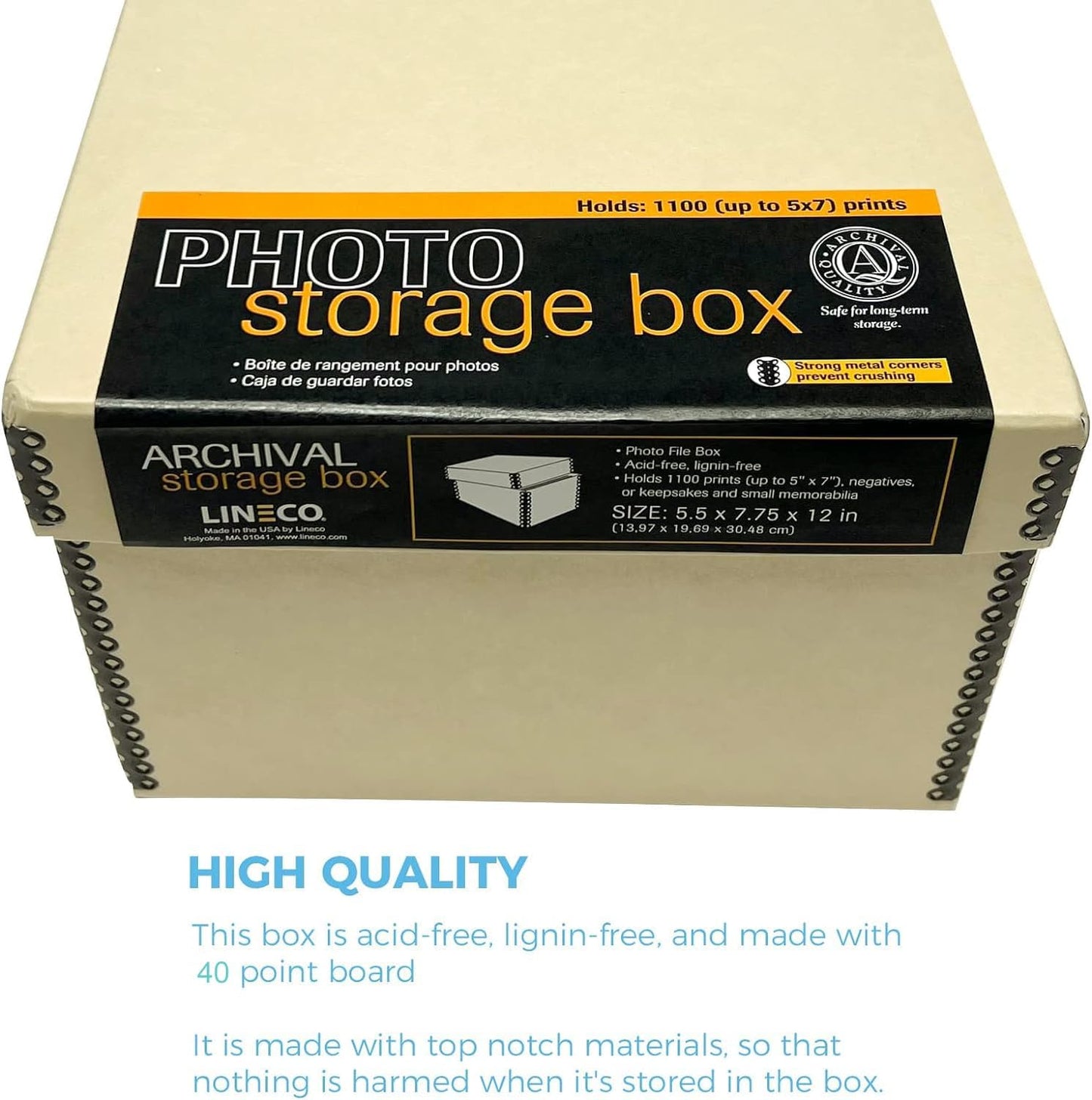 Lineco Archival Photo Storage Box, Holds up to 1100 of 5x7 Pictures, 4x6 Photograph Container with Removable Lid. Preserve Snapshot, Negatives, Prints, Films, Card, 5"x7"x12", Tan, 2 Pack