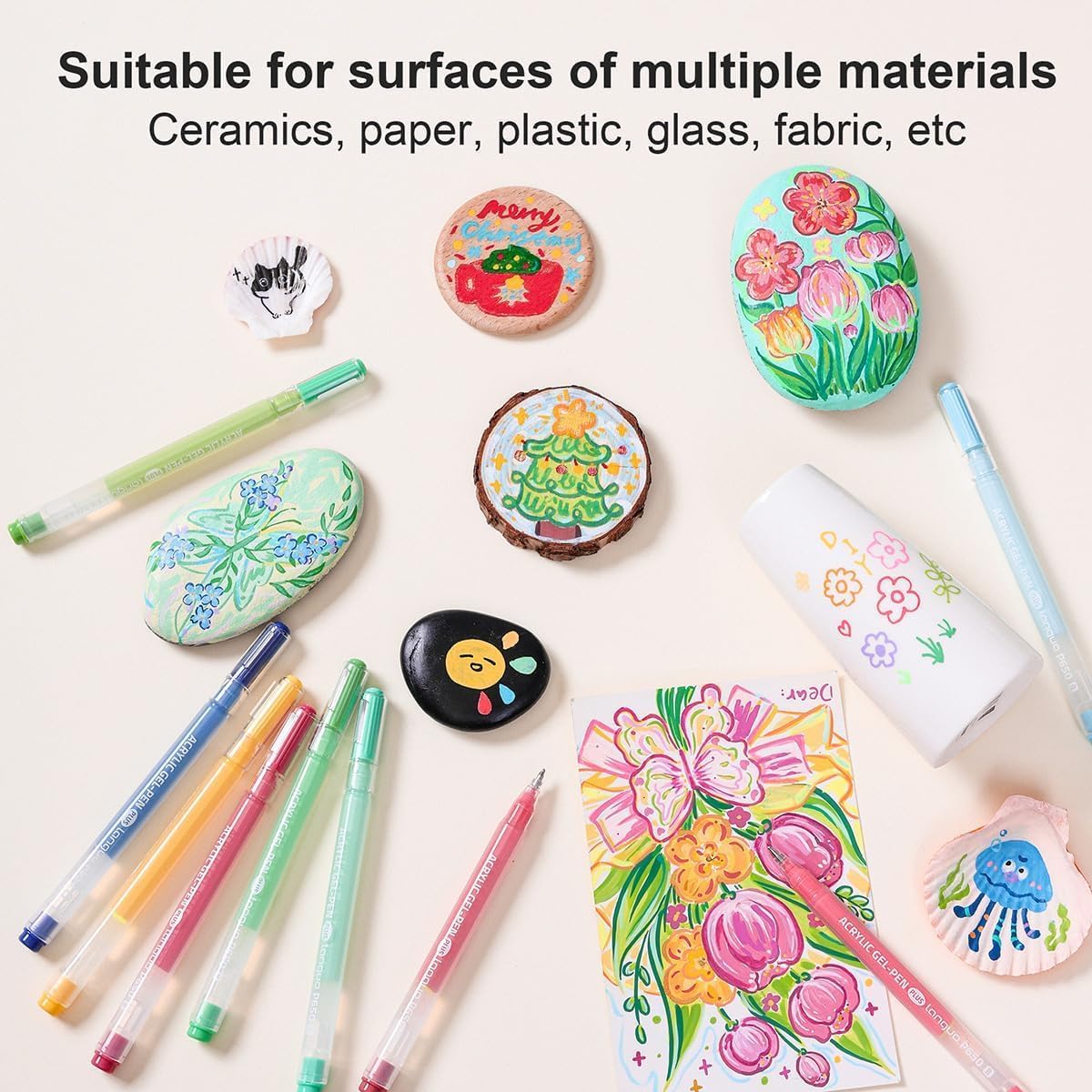 Acrylic Gel Pens for Coloring Books, Quick Dry 6 Pcs 1.0mm Fine Point Gel Marker Pen for Drawing, Journaling Art, School Supplies, Green-2