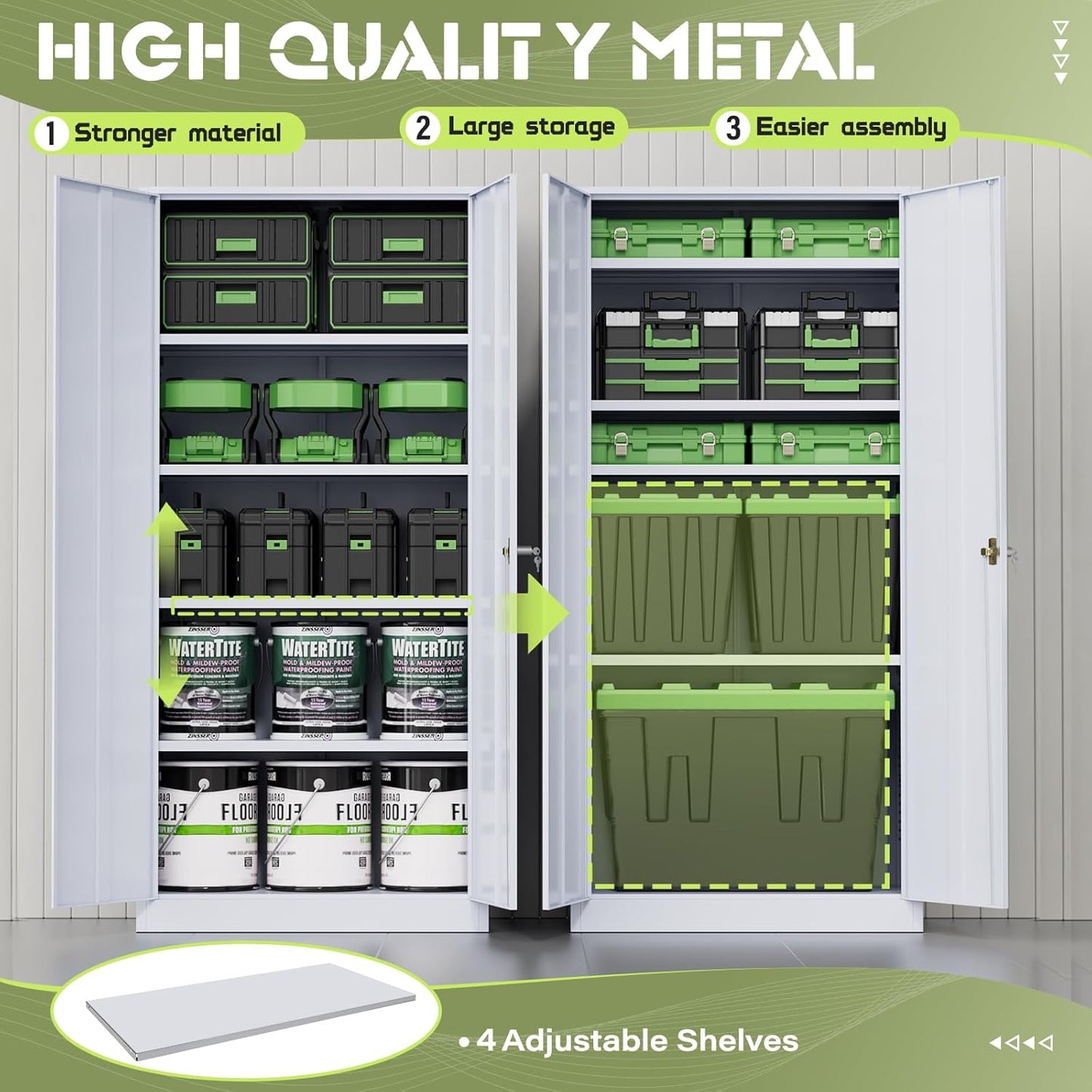 SUNCROWN 72" Metal Storage Cabinet - Heavy-Duty Metal Garage Cabinet with 4 Adjustable Shelves & 2 Doors for Tools, Office, Home, Workshop,Cement Grey